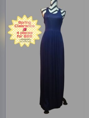 Long Flowy Navy Blue Racerback Tank Maxi Dress